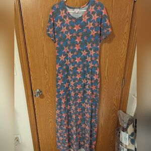 LulaRoe Maria, Medium, Gray, Blue, Red and White